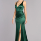 Mermaid V-Neck Sleeveless Satin Long Slit Lace-Up Prom Dress