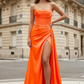 Sleek Mermaid Cowl Neck Sleeveless Satin Maxi Prom Dress With Slit