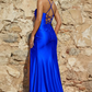 Sleek Mermaid Cowl Neck Sleeveless Satin Maxi Prom Dress With Slit