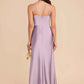 Sleek Mermaid Square-Neck Spaghetti-Strap Satin Long Slit Bridesmaid Dress