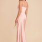 Sleek Mermaid Square-Neck Spaghetti-Strap Satin Long Slit Bridesmaid Dress