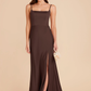 Sleek Mermaid Square-Neck Spaghetti-Strap Satin Long Slit Bridesmaid Dress