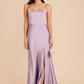 Sleek Mermaid Square-Neck Spaghetti-Strap Satin Long Slit Bridesmaid Dress