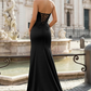 Sleek Mermaid Strapless Sleeveless Evening Dress Satin Maxi Prom Dress With Slit