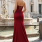 Sleek Mermaid Strapless Sleeveless Evening Dress Satin Maxi Prom Dress With Slit