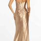 Sleek Mermaid Strapless Sweetheart Satin Long Corset Ruched Formal Prom Dress