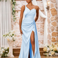 Sparkling Mermaid Sweetheart Sleeveless Satin Maxi Evening Dress With Slit