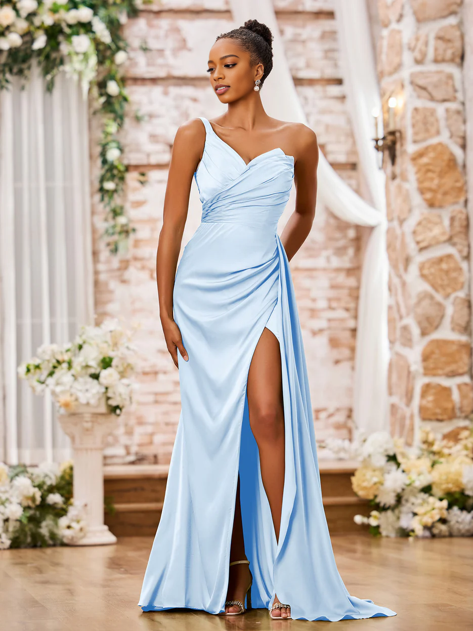 Sparkling Mermaid Sweetheart Sleeveless Satin Maxi Evening Dress With Slit