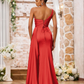 Sparkling Mermaid Sweetheart Sleeveless Satin Maxi Evening Dress With Slit