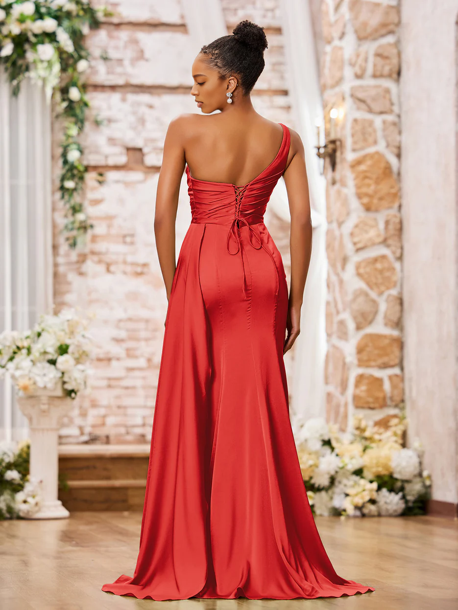 Sparkling Mermaid Sweetheart Sleeveless Satin Maxi Evening Dress With Slit