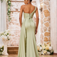 Sparkling Mermaid Sweetheart Sleeveless Satin Maxi Evening Dress With Slit