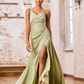Sparkling Mermaid Sweetheart Sleeveless Satin Maxi Evening Dress With Slit