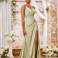Sparkling Mermaid Sweetheart Sleeveless Satin Maxi Evening Dress With Slit