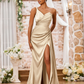 Sparkling Mermaid Sweetheart Sleeveless Satin Maxi Evening Dress With Slit