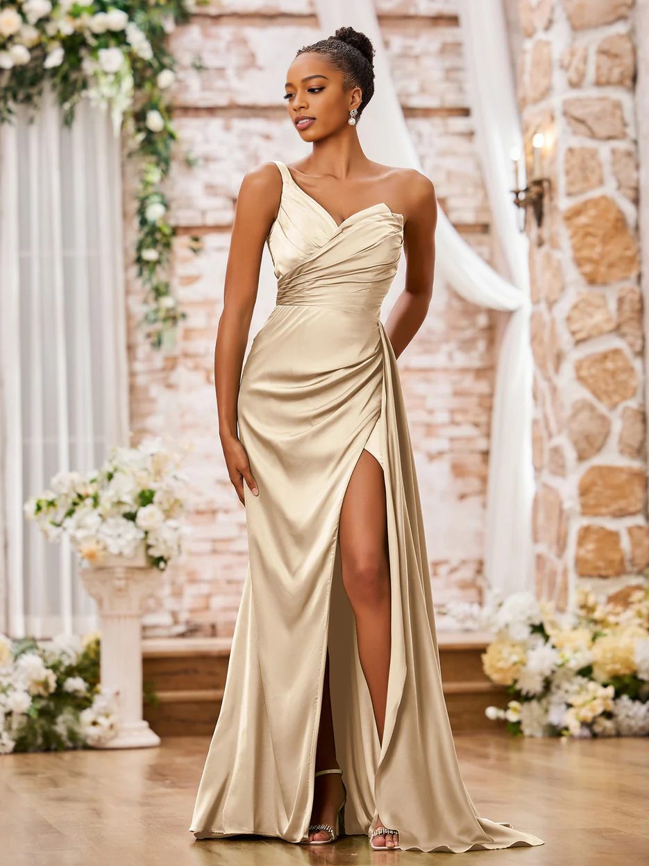Sparkling Mermaid Sweetheart Sleeveless Satin Maxi Evening Dress With Slit