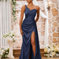 Sparkling Mermaid Sweetheart Sleeveless Satin Maxi Evening Dress With Slit