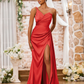 Sparkling Mermaid Sweetheart Sleeveless Satin Maxi Evening Dress With Slit