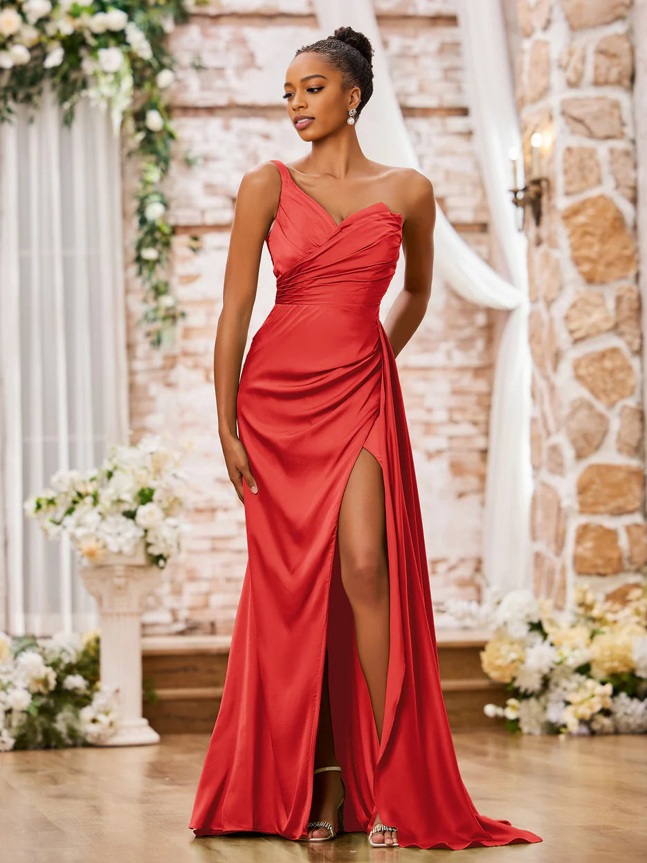 Sparkling Mermaid Sweetheart Sleeveless Satin Maxi Evening Dress With Slit