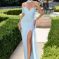 Stunning Mermaid Off-Shoulder Sleeveless Mesh Floor-Length High-Slit Lace-Up Evening Dress