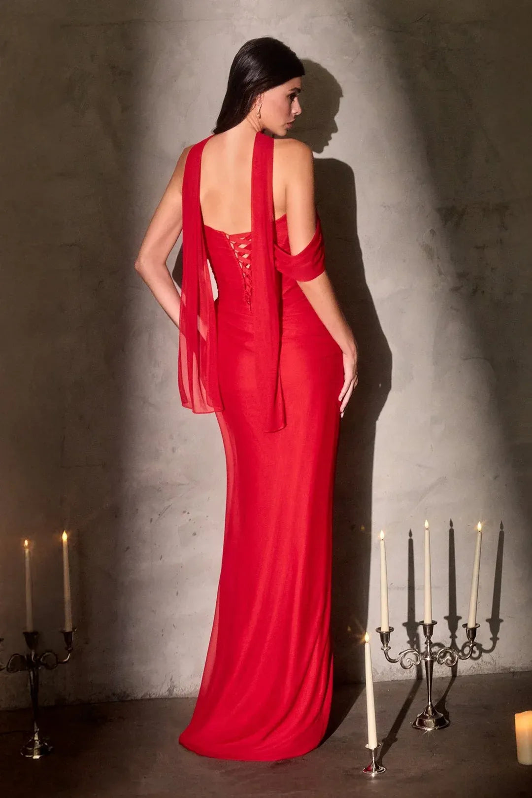 Stunning Mermaid Off-Shoulder Sleeveless Mesh Floor-Length High-Slit Lace-Up Evening Dress