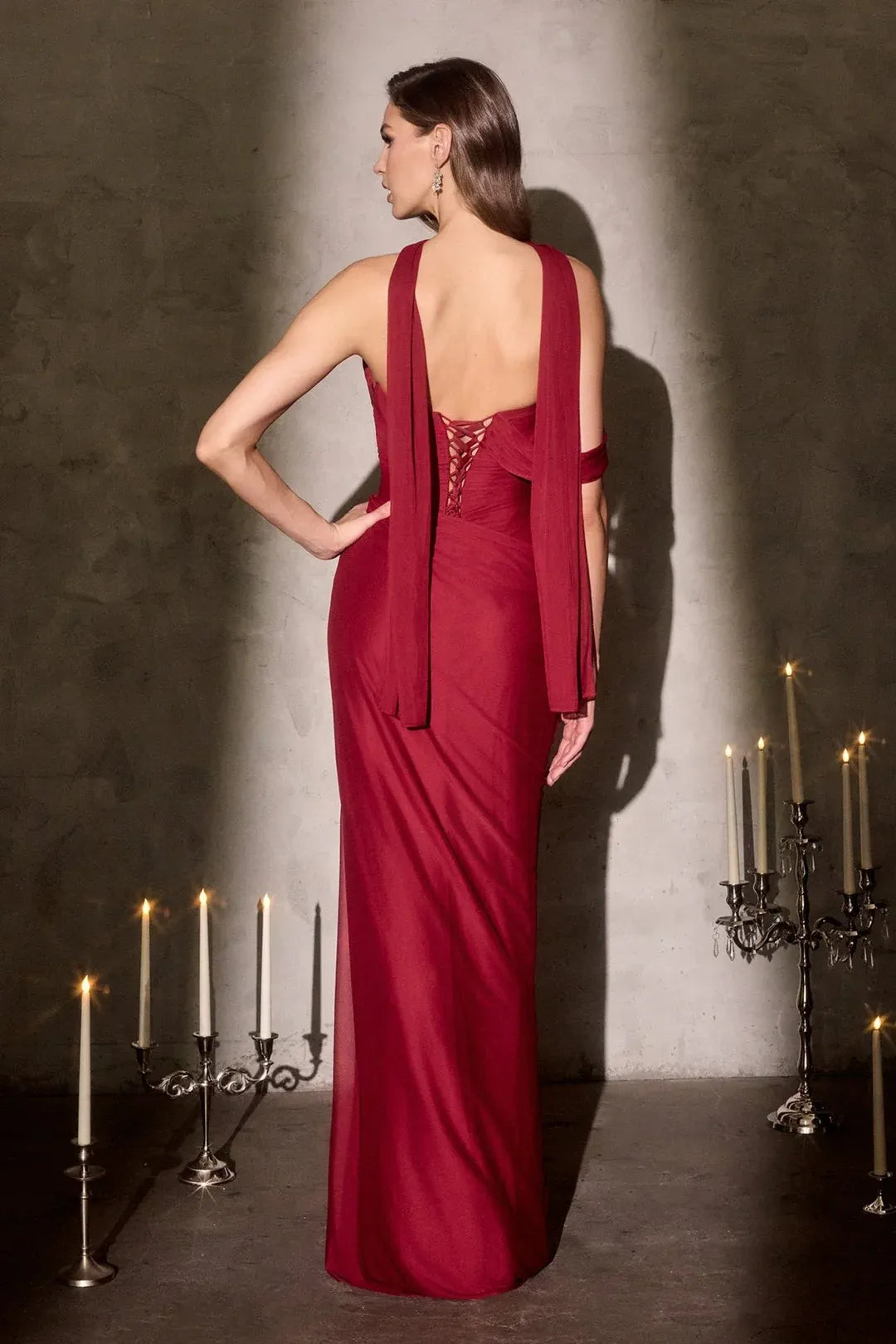 Stunning Mermaid Off-Shoulder Sleeveless Mesh Floor-Length High-Slit Lace-Up Evening Dress