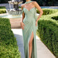 Stunning Mermaid Off-Shoulder Sleeveless Mesh Floor-Length High-Slit Lace-Up Evening Dress