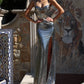Stunning Mermaid Sweetheart Sleeveless Metallic Train-Length Cutout Lace-Up Evening Dress