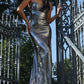 Stunning Mermaid Sweetheart Sleeveless Metallic Train-Length Cutout Lace-Up Evening Dress